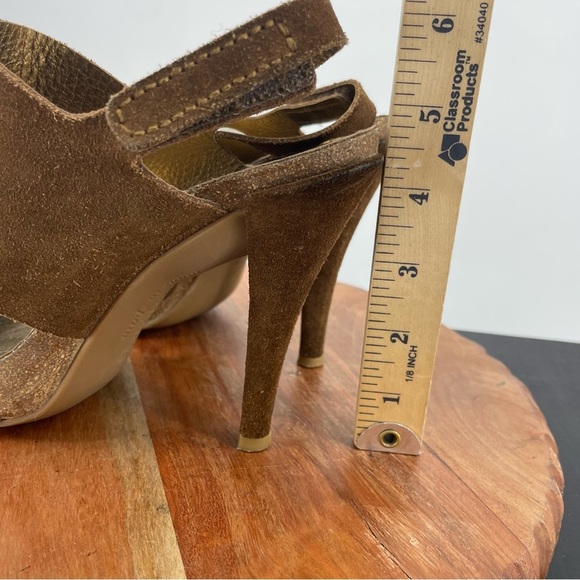 Pedro Garcia Suede Leather Brown Tan Cork Slingback Platform Heels 38 US 8 - Picture 5 of 8